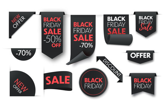 Black friday sale ribbon banners. Vector price tags