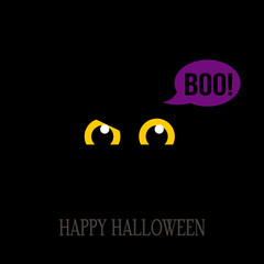 Yellow scary ghost eyes which is scare boo. flat vector illustration isolated on black background.