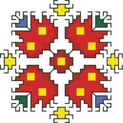 Obraz premium Bulgarian Embroidery Design Shevitsa Red Flower, Isolated on White Background