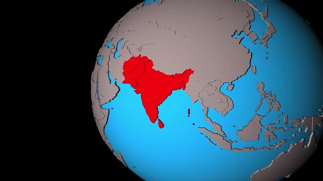 Closing in on SAARC memeber states on political 3D globe. 3D illustration.