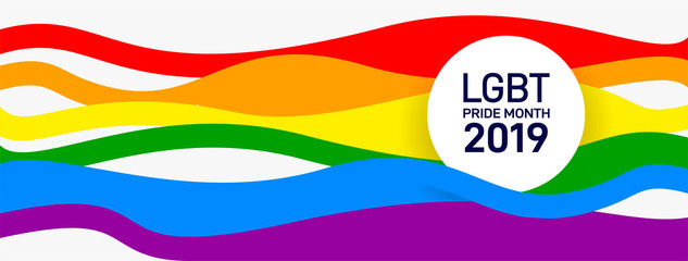 LGBT Pride Month in June 2019. Celebrated annual. LGBT flag striped. Pride day line abstract pattern. Human rights and tolerance. Vector illustration isolated on white background.