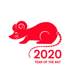 Postcard with the Chinese New Year 2020 white rat on the astrological calendar.
