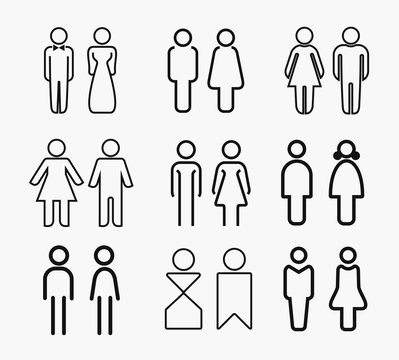 Set of Woman and man sign line icon. Outline vector illustration. Linear pictogram isolated on white.