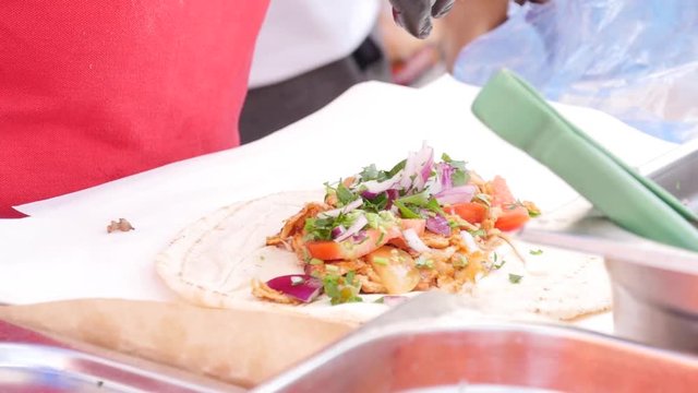 Kebab is made and wrapped
