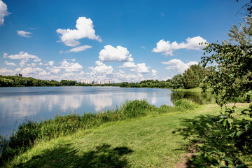 landscape with river and clouds Park Moscow Tsaritsyno, ponds, nature