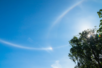 Nice halo light with sun at summer morning in Naantali, Finland