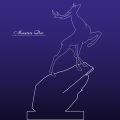 Designer white drawing of a young deer on a high hill, on a dark blue background