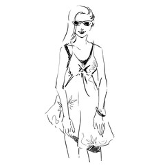 Fashion illustration sketch, scribble freehand woman