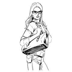 Fashion illustration sketch, scribble freehand woman