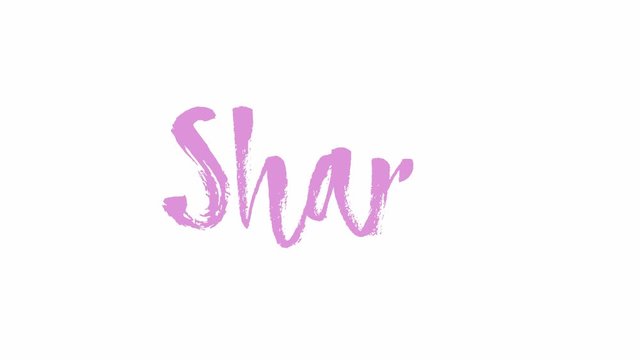 Vivid animated share typing text effect on a white screen, chroma key