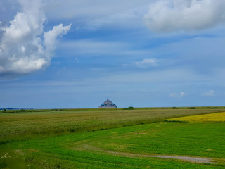 Mont Saint-Michel, Normandy, northern France. Castle and river. Summer 2019.