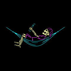 SKELETON CAMPER IN HAMMOCK COLOR BLACK BACKGROUND