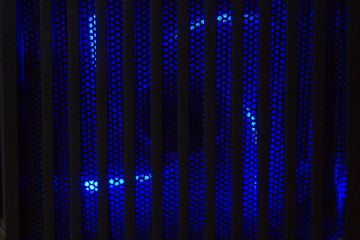 blue computer cooler,Cooler of processor with neon light. LED Light, CPU Cooler. Computer circuit board and CPU cooling fans illuminated by internal LEDs inside a computer.