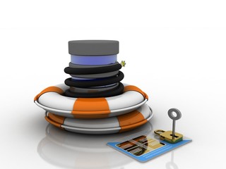 3d rendering Fiber optical cable detail connected database in lifebelt with sim   card lock