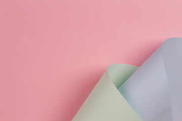 Abstract geometric shape pastel pink, green, blue color paper composition