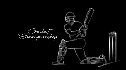 Concept of Batsman Playing Cricket  - championship, Line art design Vector illustration.