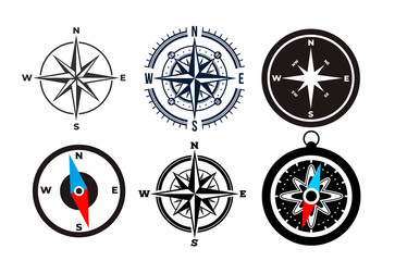 Obraz premium Set of compass icon in simple design. Flat design element. Vector illustration. Isolated on white background.