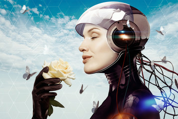 Female robot with flower - 277683529