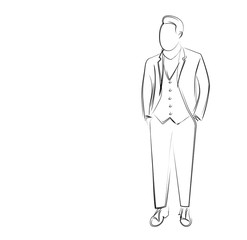 Man in Traditional Dress Flat line art Vector illustration.