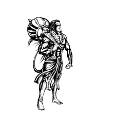 Fototapeta premium Lord Hanuman for Hanuman Jayanti festival of India, Hand Draw Sketch Vector Illustration.