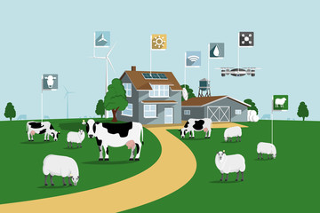Modern smart farm. Digital agriculture. Vector illustration