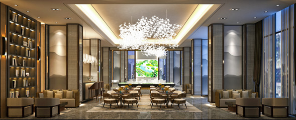 Fototapeta 3d render luxury hotel lobby reception obraz