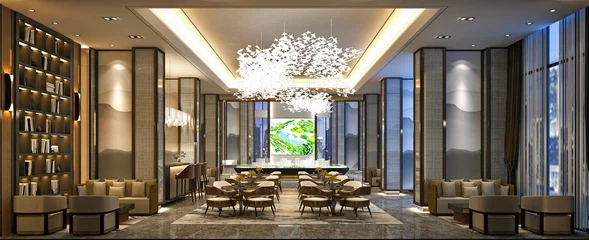 Foto op Plexiglas 3d render luxury hotel lobby reception © murattellioglu