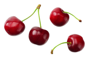 red cherry isolated on a white background. Top view