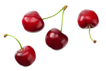 red cherry isolated on a white background. Top view - Powered by Adobe