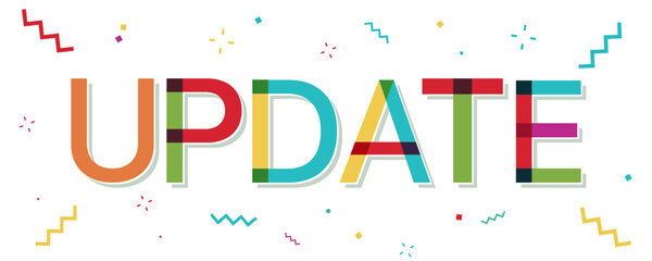 "Update" colorful text with confetti