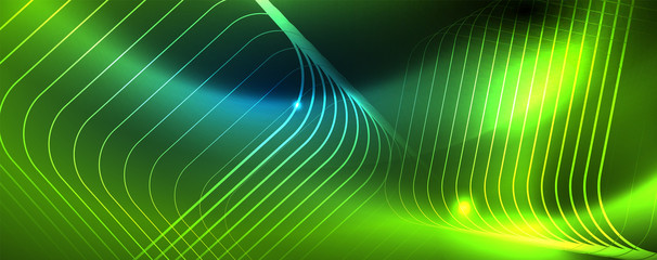 Neon glowing techno lines, hi-tech futuristic abstract background template, vector