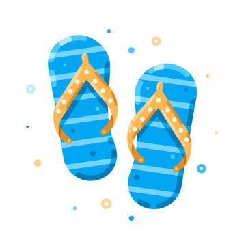 Shiny blue flip flops with yellow elements isolated