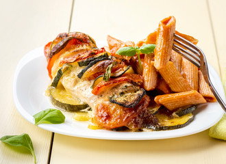 baked chicken breast with mozzarella and vegetables