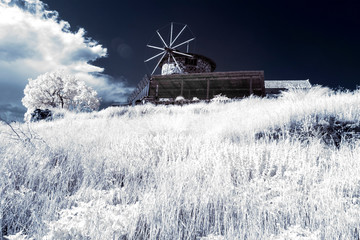 wall landscape infrared photo amazing nature lake with reflection white and blue.
