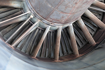 old aircraft engine turbine in corrosion
