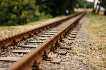 Old railway tracks close up