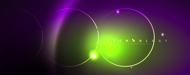 Shiny neon lights, dark abstract background with blurred magic neon light curved lines