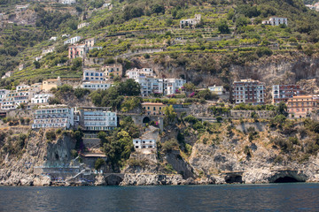 Fototapeta premium Exclusive villas and apartments on the rocky coast of Amalfi. Campania. Italy