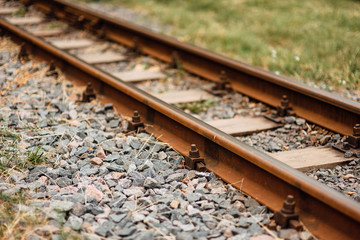Naklejka premium Old railway tracks close up