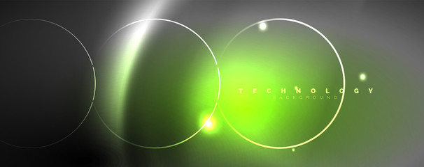 Shiny neon lights, dark abstract background with blurred magic neon light curved lines