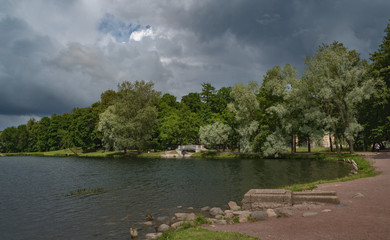 Storm clouds over the park in summer. Gatchina. Russia