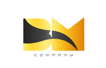BM B M yellow black combination alphabet letter logo icon design