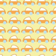 Fototapeta premium Car icon. Toy illustration. Vector seamless pattern. Wheel, window. Customized fun background. For cards, baby shower, paper, fabric, wallpaper. 