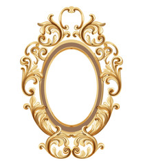 Vintage frame golden ornaments Vector watercolor. Baroque elegant decor. Victorian luxury crafts