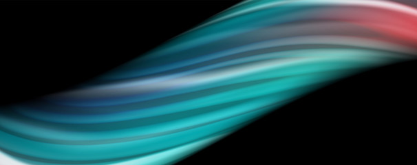 Abstract wave lines fluid rainbow style color stripes on black background. Artistic illustration for presentation, app wallpaper, banner or poster