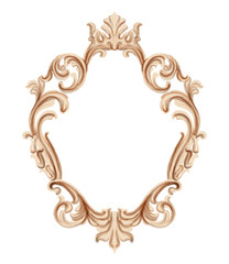 Vintage frame golden ornaments Vector watercolor. Baroque elegant decor. Victorian luxury crafts