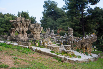 Fototapeta na wymiar Ruins in Pasha's Gardens in the in the Ano Poli in Thessaloniki, Greece.