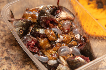 Cutting fish in the kitchen