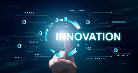 Innovation Concept. Businessman Pointing On Virtual Display