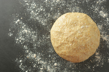Pastry dought cooking process for baking bread, italian pizza, pasta or other pastry. Flat lay.